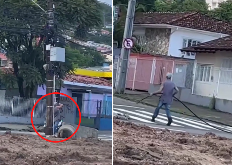 VÍDEO Homem é flagrado furtando fios à luz do dia em bairro de