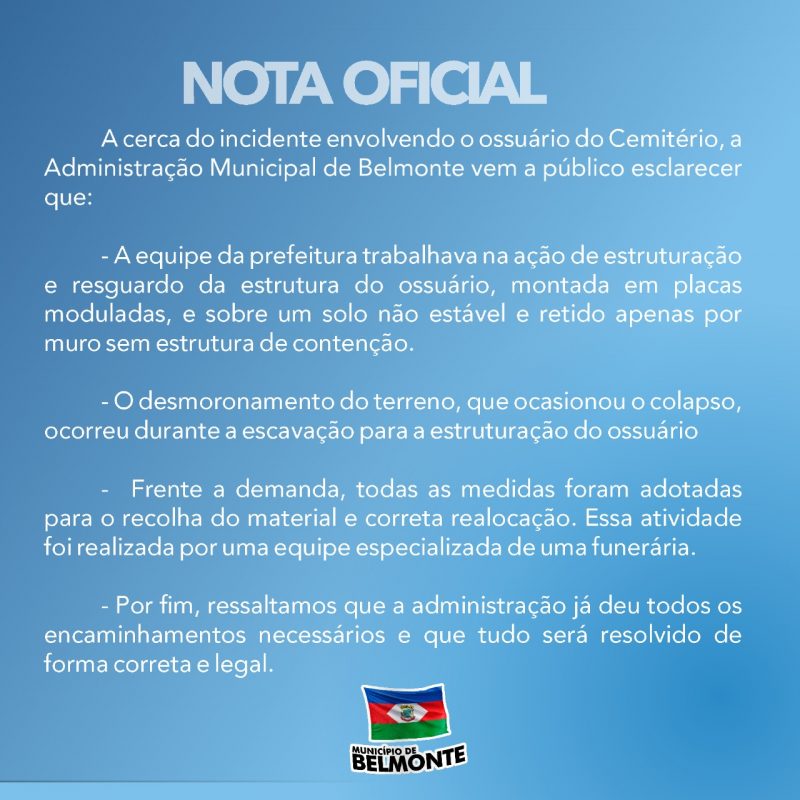 Ossário humano desaba em SC prefeitura se pronuncia