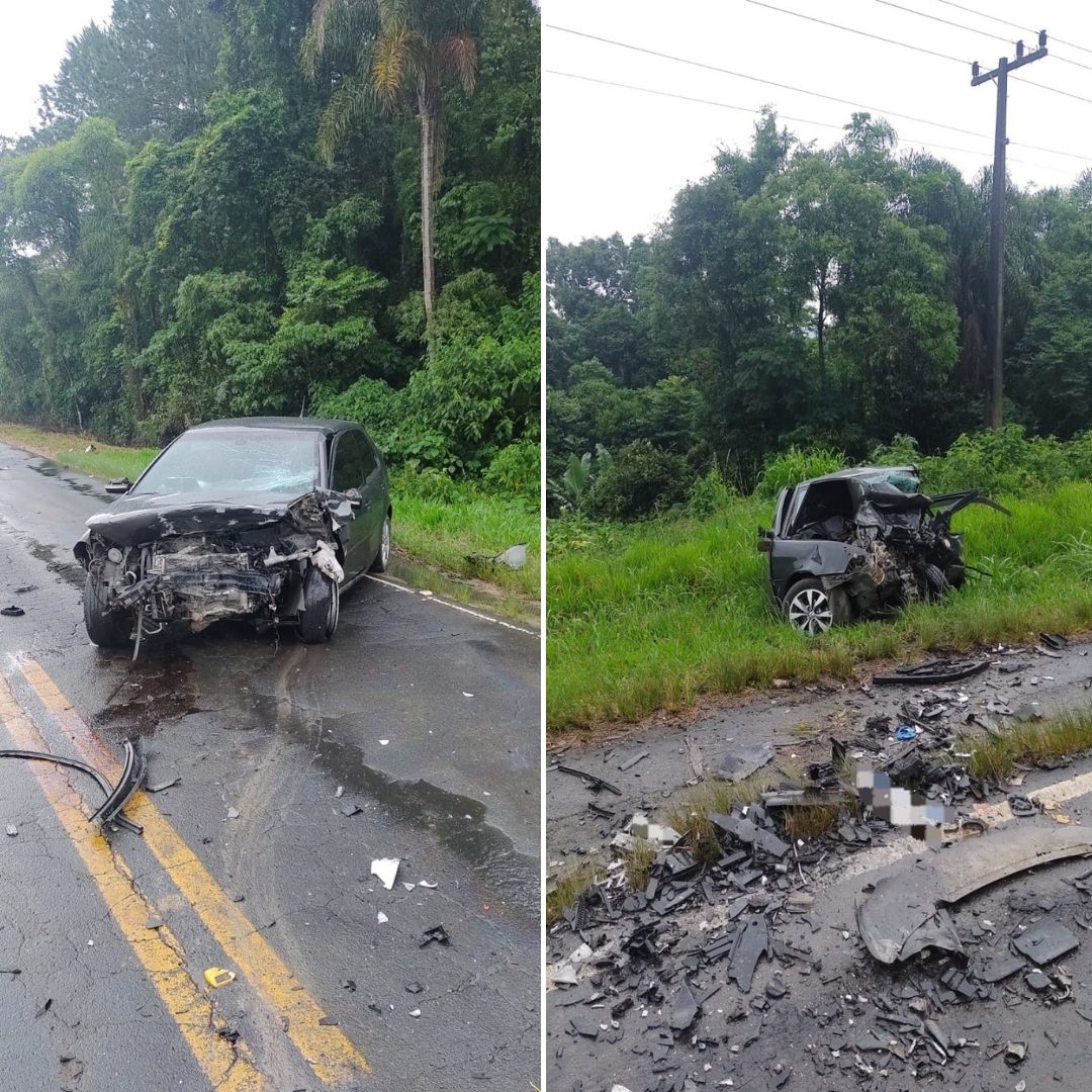 Batida de frente mata uma pessoa e deixa carros destruídos em SC FOTOS