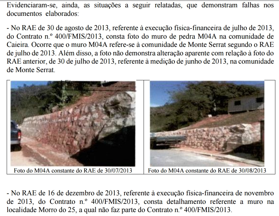 Muro construído no Monte Serrat também aparece em relatório da Caieira - Reprodução