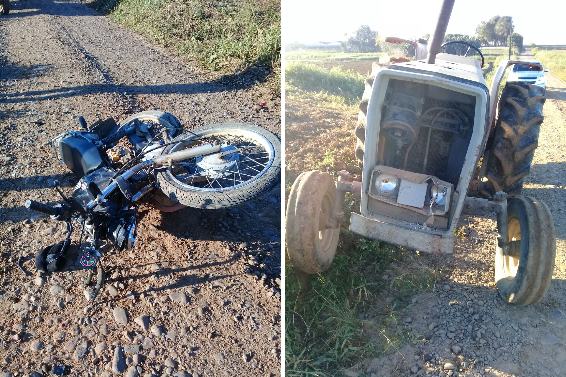 A moto Honda e o trator se envolveram em um acidente na manhã desta quarta-feira - Divulgação/ND