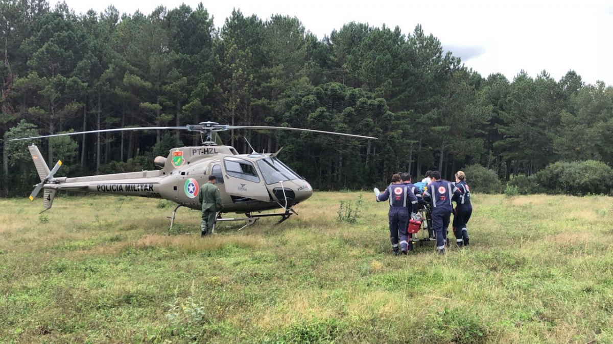 Homem atingido por pinheiro foi socorrido pelo Samu e pelo helicóptero Águia 04 - Águia 04/Divulgação/ND