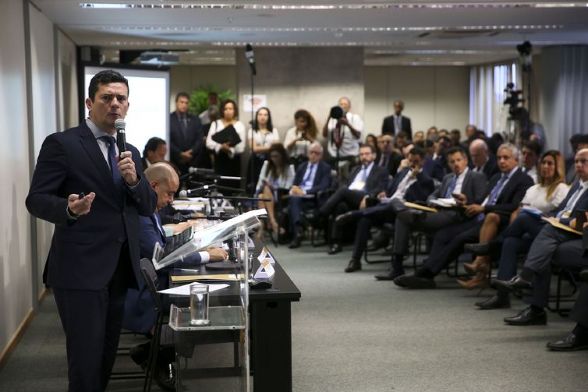 O ministro da Justiça e Segurança Pública, Sergio Moro, durante reunião para discutir sugestões ao Projeto de Lei Anticrime - Marcelo Camargo/ Agência Brasil