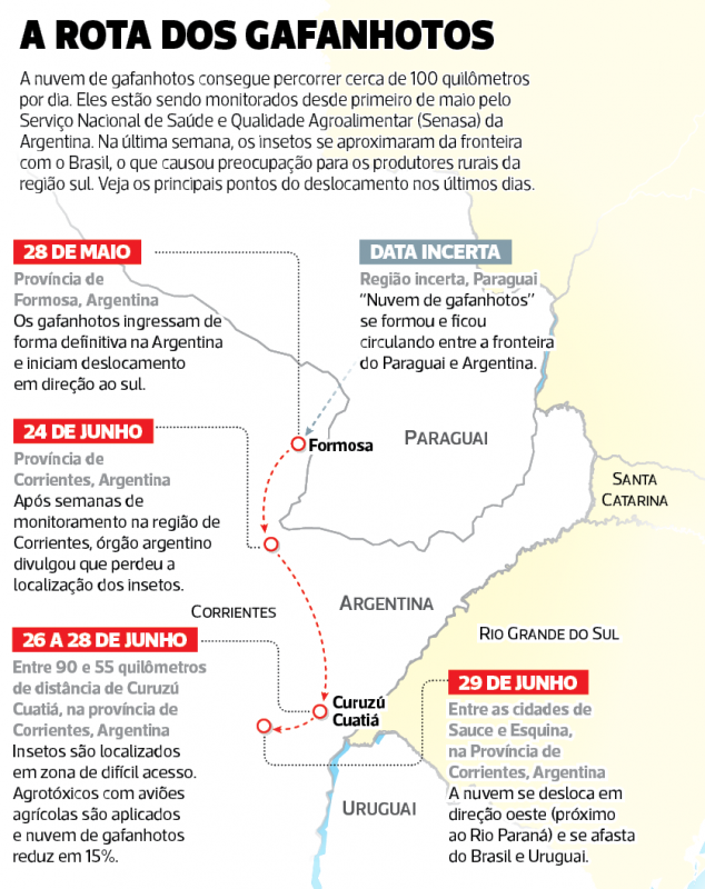 Veja a rota dos gafanhotos – Foto: Arte/ND