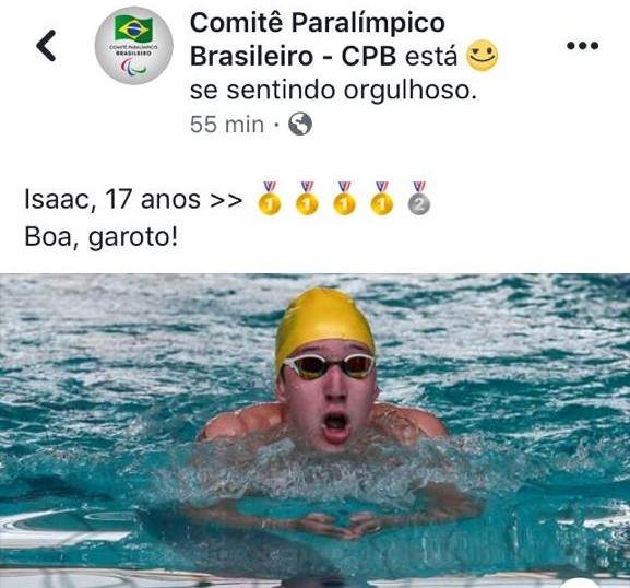 Comit&ecirc; Paral&iacute;mpico Brasileiro -CPB reconhece e parabeniza conquistas do Isaac – CPB/reprodu&ccedil;&atilde;o