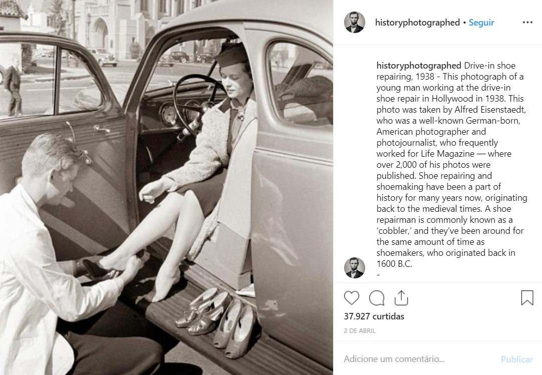 Serviço de reparos de sapatos no carro, em 1938 - Crédito: reprodução/33Giga/ND