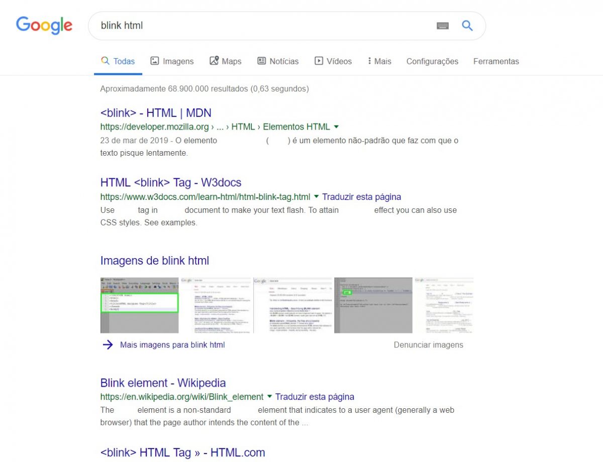 Blink HTML - Bem aleatório, mas engraçadinho, o easter egg faz todos os "blink html" na página piscarem. "Blink", em inglês, significa "piscar" - Reprodução /33Giga/ND