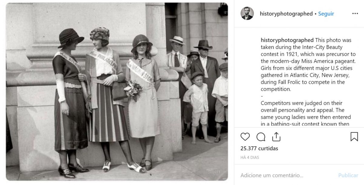 Concurso Inter-City Beauty, em 1921. Ele foi o precursor do atual Miss America - Crédito: reprodução/33Giga/ND