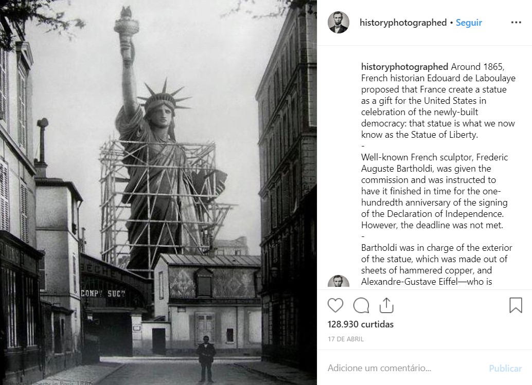 Estátua da Liberdade em Paris pouco antes de ser desmontada e enviada para Nova York, nos Estados Unidos - Crédito: reprodução/33Giga/ND