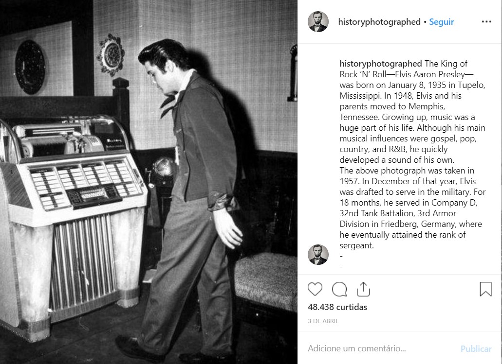 Foto do rei do rock Elvis Presley na juventude - Crédito: reprodução/33Giga/ND