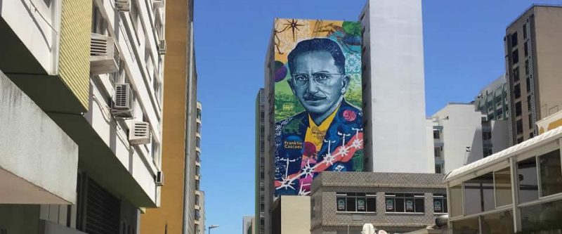 Mural homenageia Franklin Cascaes na rua Vidal Ramos. A obra &eacute; de autoria do artista Thiago Valdi – Foto: PMF/ Divulga&ccedil;&atilde;o/ND
