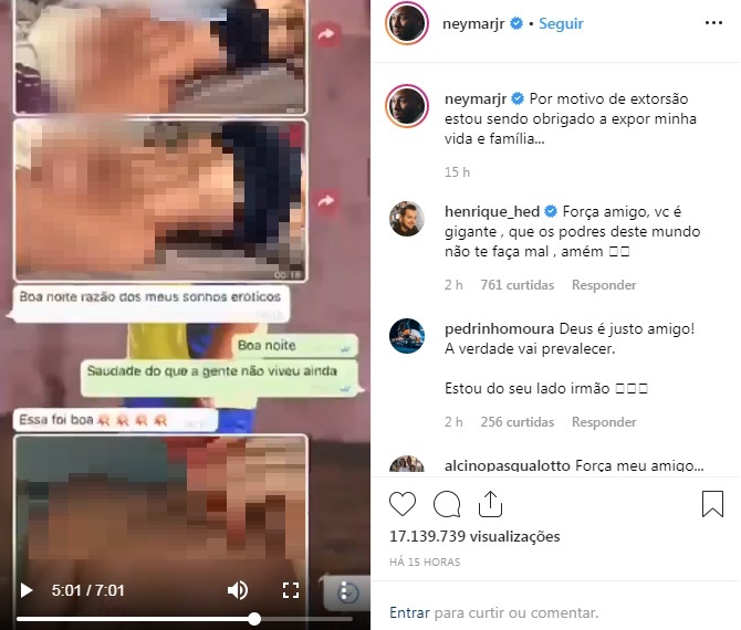 Neymar postou a suposta conversa em suas redes sociais – Instagram/Reprodu&ccedil;&atilde;o