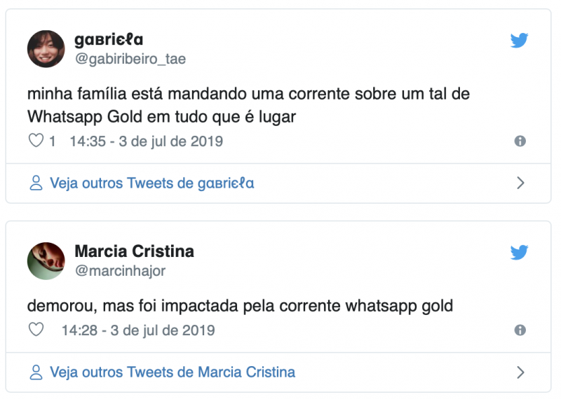 Mensagem diz que atualização do WhatsApp pode danificar celular – Reprodução Twitter