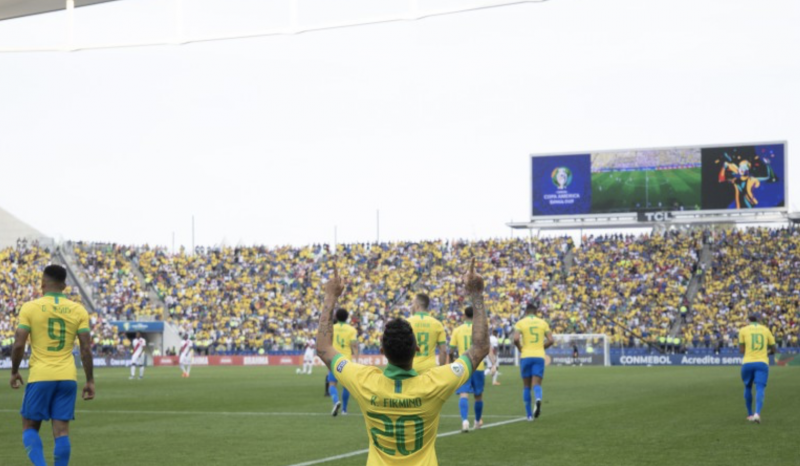 Firmino comemora gol na Copa América em 2019, jogador quer repetir cena na copa do mundo