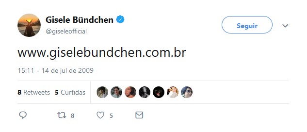 Gisele Bündchen – 14 de julho de 2009 - Crédito: Reprodução Twitter/33Giga/ND