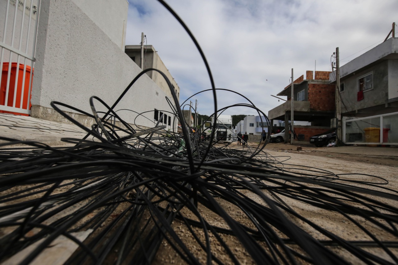Celesc corta energia e derruba postes em servidão no Norte da Ilha - Anderson Coelho/ND