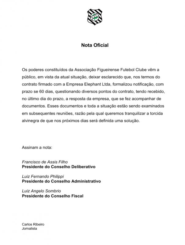Nota da Associação – Conselho Deliberativo – CD/divulgação