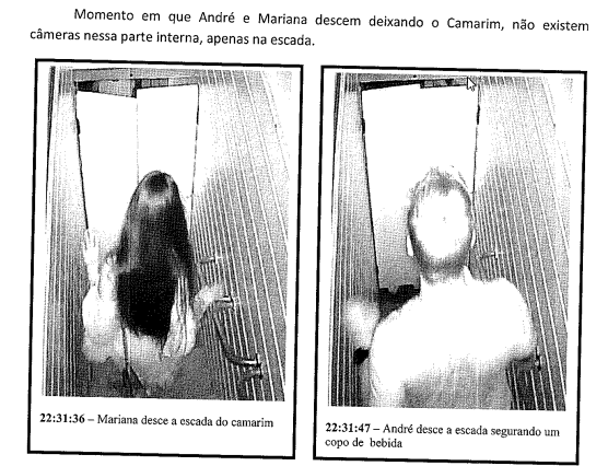 Momento em que a vítima e o suspeito descem as escadas do camarim – Reprodução/ND