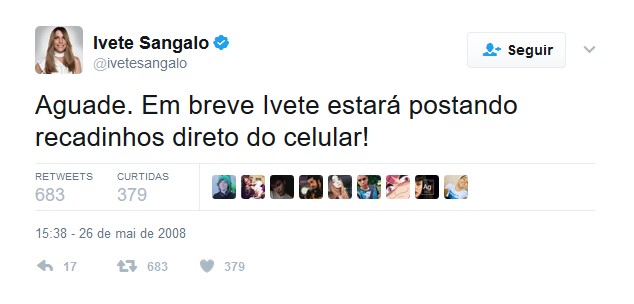 Ivete Sangalo – 26 de maio de 2008 - Crédito: Reprodução Twitter /33Giga/ND