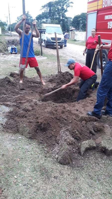 Cachorra estava presa em uma tubula&ccedil;&atilde;o em Itapo&aacute; – Corpo de Bombeiros de Itapo&aacute;
