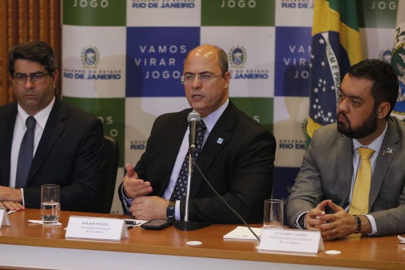 Governador Wilson Witzel (centro) e secretários de Estado, no Palácio Guanabara, falaram sobre morte da menina Ágatha Félix, durante ação da Polícia Militar no complexo de favelas do Alemão – Fernando Frazão/Agência Brasil/ND