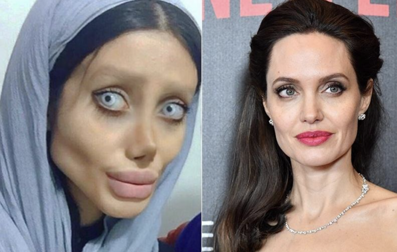 Sahar Tabar em sua vers&atilde;o “mais light” de Angelina Jolie e a atriz copiada. – Foto: Reprodu&ccedil;&atilde;o Instagram