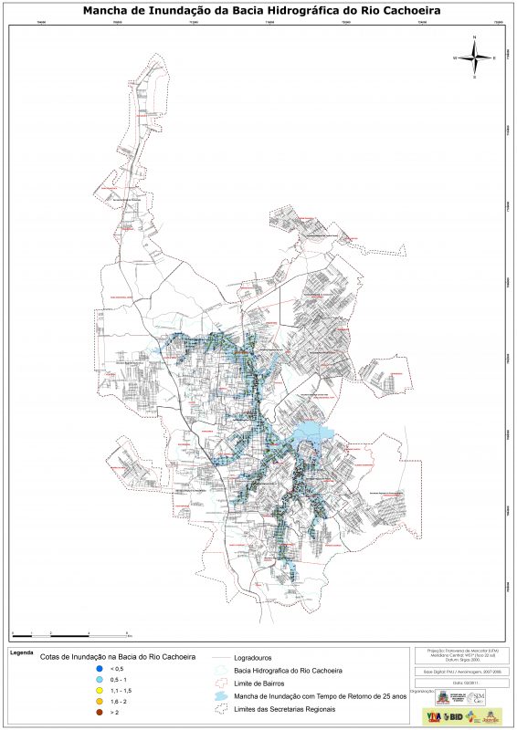 Mapa mostra regiões suscetíveis à inundações por influência de maré na Bacia Hidrográfica do Rio Cachoeira &#8211; Foto: Prefeitura de Joinville