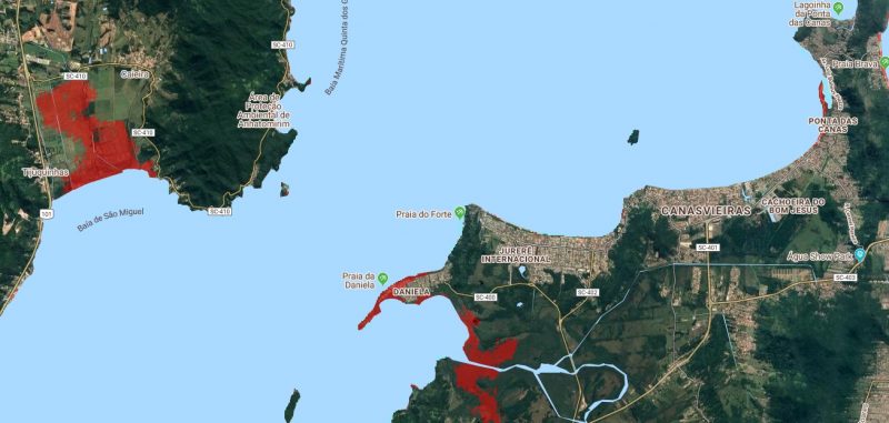 Em Florianópolis, Norte da Ilha pode ser uma das áreas mais afetadas pela elevação do mar &#8211; Foto: Climate Central/Reprodução/ND