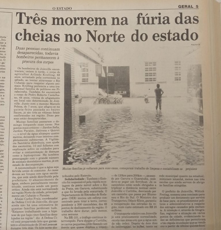 Cheias marcaram Joinville em 1995 – Foto: jville