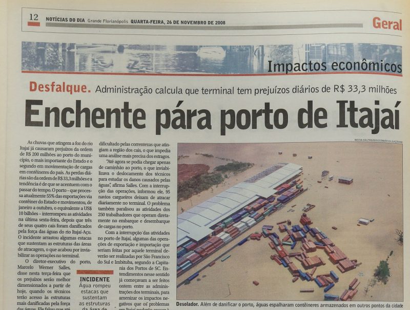 Reportagem do ND de 26 de novembro de 2008 noticiou fechamento do porto – Foto: ND/Reprodução