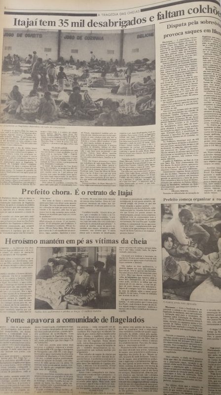 Jornal O Estado destacou choro de prefeito ao ver estragos em Itajaí em 1983 – Foto: O Estado/Reprodução/ND
