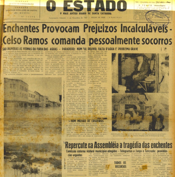 Edição do jornal O Estado de 4 de novembro de 1961 noticiou tragédia em Tijucas – Foto: O Estado/Reprodução/ND