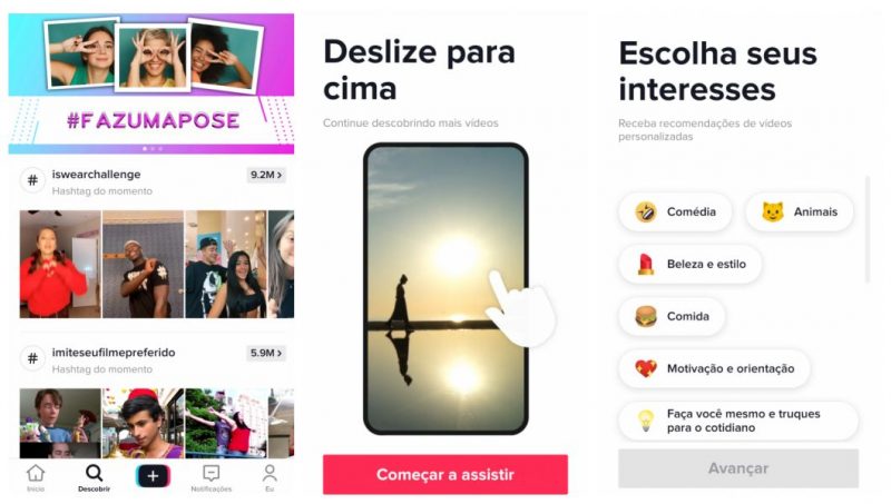 P&aacute;ginas do app logo depois da instala&ccedil;&atilde;o – Foto: Reprodu&ccedil;&atilde;o/TikTok/ND