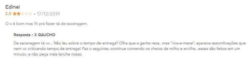 Um dos comentários sinceros de Nelson foi após um cliente relatar que o lanche demorou para chegar – Foto: Reprodução/ND