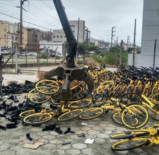 Bicicletas virarão matéria-prima para novos produtos, de acordo com a empresa responsável – Foto: Reprodução/ Redes Sociais