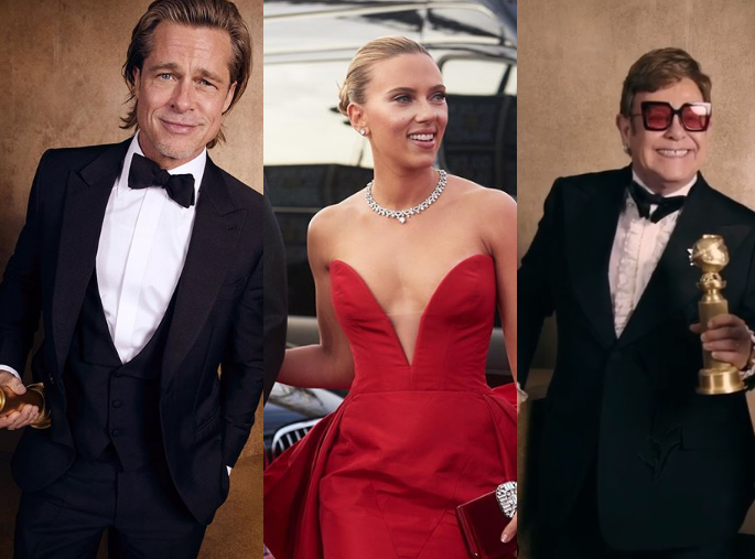 (Da esq. &agrave; dir.) Brad Pitt, Scarlett Johansson e Elton John – Foto: Reprodu&ccedil;&atilde;o/Instagram/ND