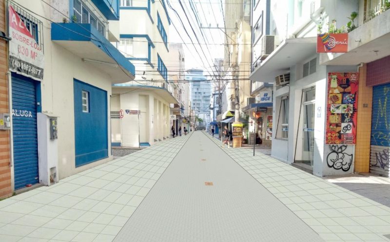 Entre as alterações estão a troca do pavimento em paralelepípedo por pavimento em paver (blocos de concreto intertravados) e nivelado com o passeio (calçada) – PMF/Divulgação/ND