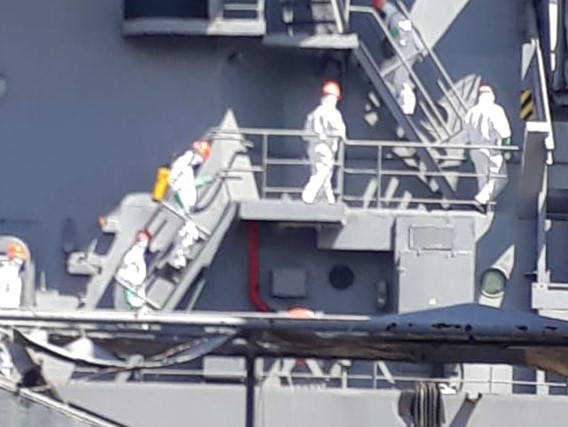 Imagens do Navio Almirante Saboia sendo desinfetado vazaram nas redes sociais – Foto: Reprodução Redes Sociais/ND