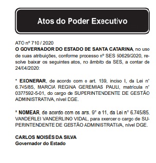 Exoneração e nomeação confirmados no Diário Oificial do Estado &#8211; Foto: Divulgação/DO