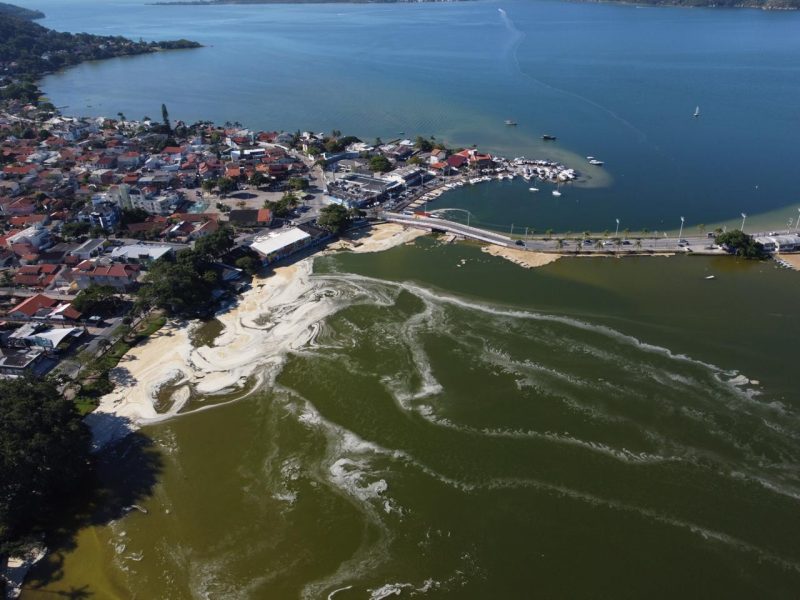 Situação da espuma na Lagoa da Conceição nesta segunda-feira (18) &#8211; Foto: Anderson Coelho/ND