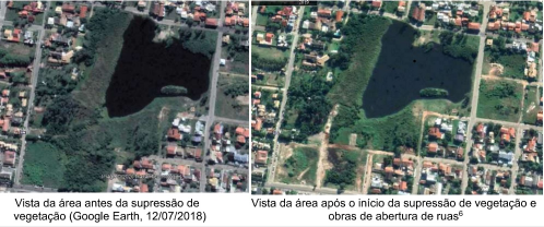 Vista aérea antes da supressão de vegetação (esquerda) e após o início da supressão (direita) &#8211; Foto: Divulgação/MPSC/ND