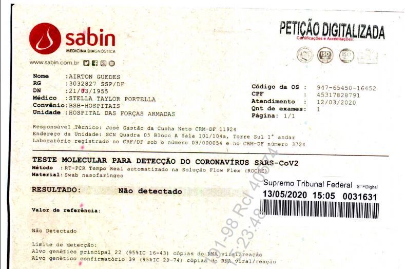 Exame do presidente Jair Bolsonaro testa negativo para Covid-19 – Foto: Divulgação/ND