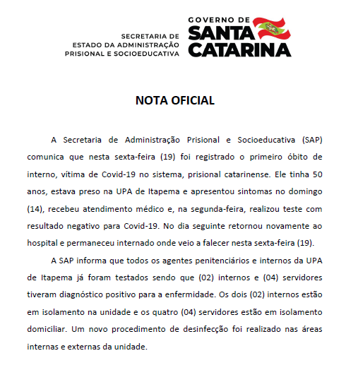 Nota divulgada na sexta-feira – Foto: Reprodu&ccedil;&atilde;o/ND