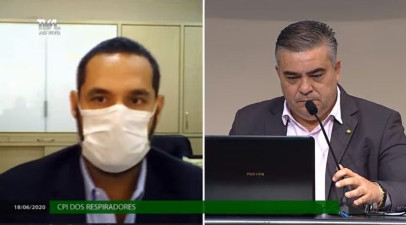Empres&aacute;rio Samuel Rodovalho (E) pretendia falar virtualmente na CPI. Reprodu&ccedil;&atilde;o TV AL