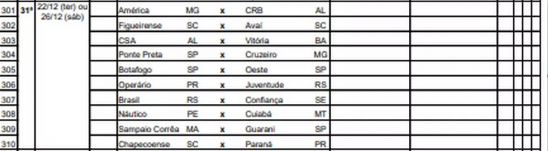 Tabela divulgada pela CBF – Foto: Reprodu&ccedil;&atilde;o