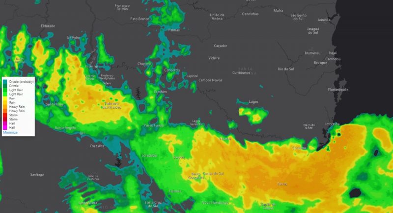 Imagem de radar mostra que a instabilidade est&aacute; no noroeste ga&uacute;cho