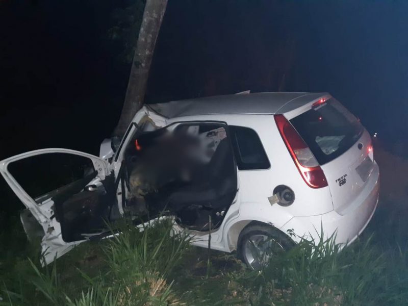 Ve&iacute;culo acabou colidindo contra uma &aacute;rvore – Foto: PRF/Divulga&ccedil;&atilde;o/ND