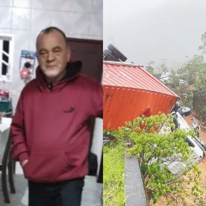 José Maria dirigia caminhão que ficou pendurado após deslizamento &#8211; Foto: Montagem/ND