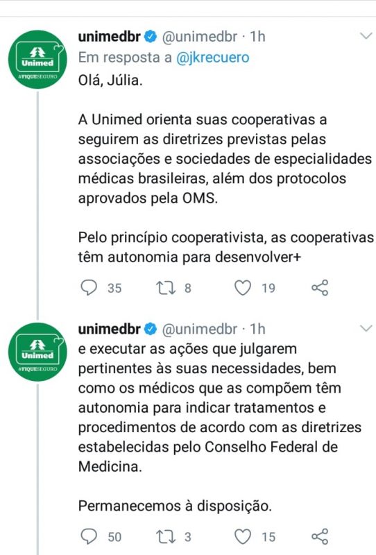 Unimed Brasil se manifestou apontando autonomia das cooperativas – Foto: Reprodu&ccedil;&atilde;o/Redes Sociais/ND