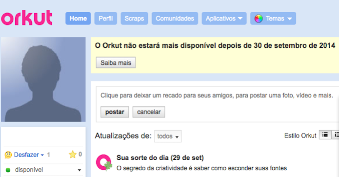 &Eacute;poca em que o Orkut anunciou a sua desativa&ccedil;&atilde;o – Foto: Internet/Divulga&ccedil;&atilde;o